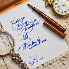 Vintage Swan Mabie Todd Red Mottled Ebonite Semi Flex 14k Gold Fine F Nib Mint