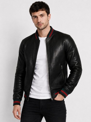 Men black leather bomber - men’s,
