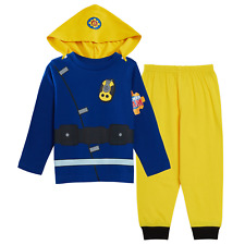 Boys Novelty Fireman Sam Dress Up Pyjamas Kids Full Length Character Pjs Size