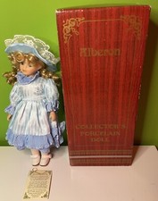 Alberon Collector’s Porcelain Doll In Vintage Blue Dress And Hat. In Box
