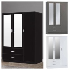 Modern 3Door Wardrobe With 2 Drawers Mirrored Hanging Rail Bedroom Furniture Set