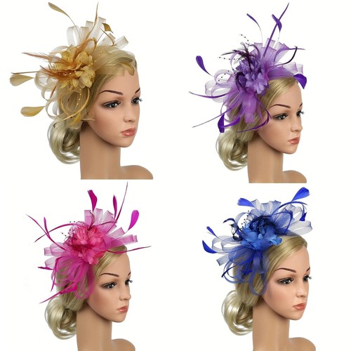 Flower feather hair hat - flower,