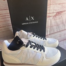 Armani Exchange Trainers White Cream & Black UK3 Ladies Designer Shoes Lace Up
