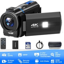 4K Video Camera Camcorder 48MP Digital Camera Vlogging Camera Night Vision 32GB
