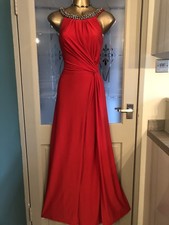Monsoon Long Red Embellished Neck Twist Evening Stretchy Maxi Dress Size 16