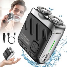 Portable Rotary Dual Ring Electric Shaver Rechargeable Waterproof Pocket Razor