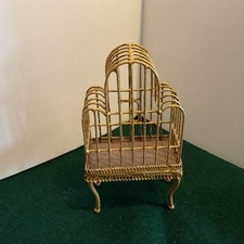 BRASS BIRD CAGE FOR 1;12TH SCALE DOLLS HOUSE IN ANTIQUE GOLD COLOUR