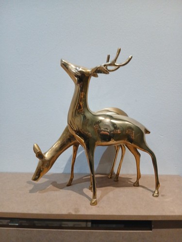 Vintage brass deer figurines - brass,