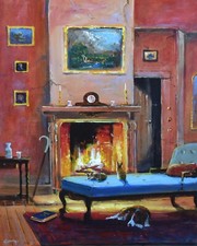 Charming Richard Blowey Oil Painting The Living Room Original Cornish Art