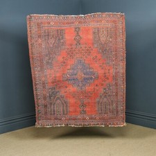 Antique Victorian 6ft by 5ft Tribal Wool Red & Blue Floor Rug (C1900)