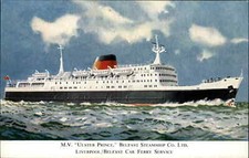 Steamship MV Ulster Prince Belfast Steamship Co Car Ferry Postcard
