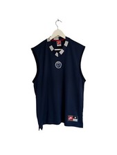 53 Rail pull Nike Basketball Vest Top Stripe Collar Long Navy Blue Size M L 00s 