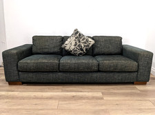 SOFA 4 Seater Grey Fleck Pattern Fabric Removable Cushions Wooden Feet