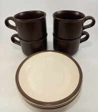 Kiln Craft Ironstone Brown Cream-Speckled Cup Saucer Set of 4 K7 79 VGC Vintage