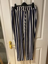 Blue And White Striped Zara Pull On Trousers - Size Medium