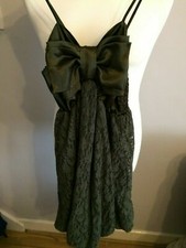 M Butterfly Dark Green Patterned Bowed Strappy Evening Party Dress UK 8/10