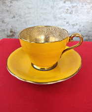 RARE Gorgeous Vintage AYNSLEY Yellow & Gold Bone China Cup and Saucer England
