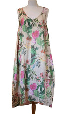 Italian Linen Floral Dress V-Neck Lagenlook sleeveless pocket One Size UK 10-16