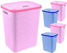 Large Plastic Rattan Style Laundry Clothes Storage Washing Bin Basket Hamper Lid