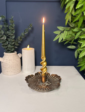 Aged Patina Vintage Style Leaf Single Candle Stick Holder