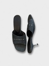Womens Denim Kitten Heel Mules