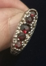 Antique Design Vintage 925 Sterling Silver Garnet  Ring  sz P By JPS Birmingham