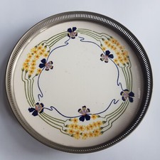 Antique WMF Ceramic Pewter Art Nouveau plate Jugendstil c1900 Germany 18cm
