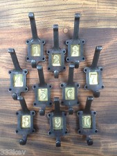 10 X CAST IRON SCHOOL COAT HOOKS WITH CERAMIC NUMBER INSERTS ~ VINTAGE STYLE ~