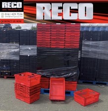 10 x USED RED ,DEEP 600 X 400 X 250mm BALE ARM CRATE STACKING BOX TRAY STORAGE