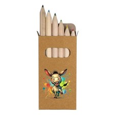 6 x 'Happy Dancing Donkey' Short 85mm Pencils / Coloured Pencil Set (PE00072880)