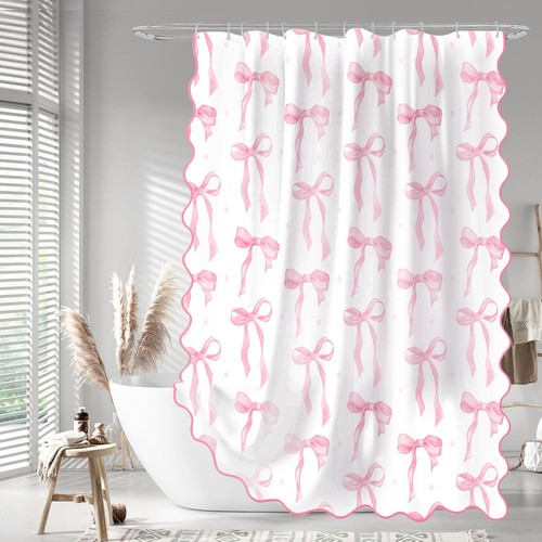 Girls pink bow shower curtain - pink,