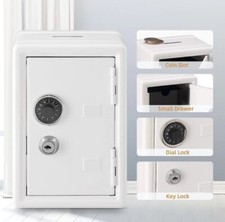 Mini Metal Coin Bank Locker with Keys Kid Money Saving Piggy Bank Safe Box White