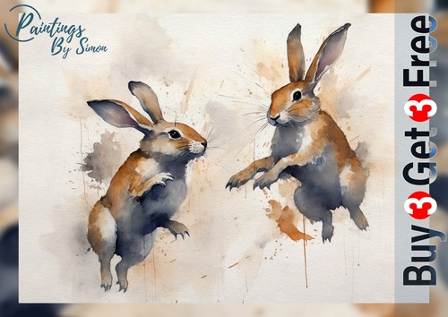 Boxing hares 5x7 print - hares,