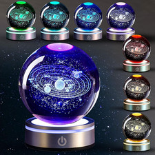 3D Solar System Crystal Ball with LED Colorful Lighting, 3.15" Solar System Spac