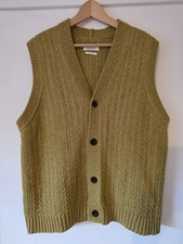 Men's Toast Textured Button Down Cardigan Tank Vest Yellow Large