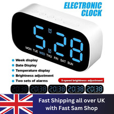 LED Electric Digital Alarm Clock Mains Power Mirror Display Bedroom Bedside UK