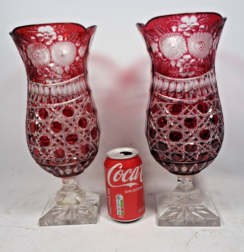 Pair large crystal vases - vases, 13"