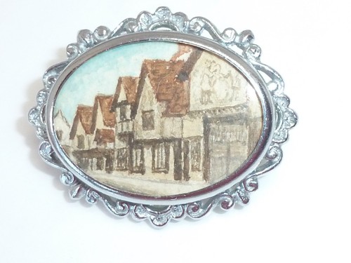 Hand painted miniature - painted, brooch
