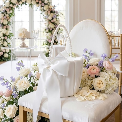 White flower girl basket - flower,