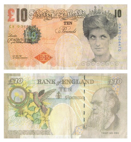 Banksy faced tenners - di,