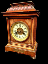 Antique Clock Victorian Large Gong Striking Oak Wooden Mantel Clock