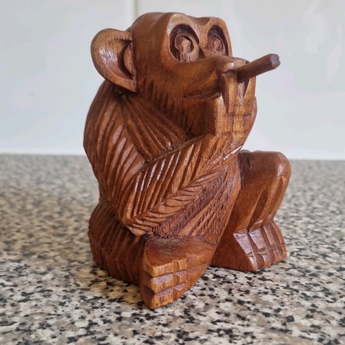 Wooden smoking monkey ornament - monkey,