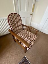 Antique Oak Fireside Chair  with wooden arms upholstery VGC