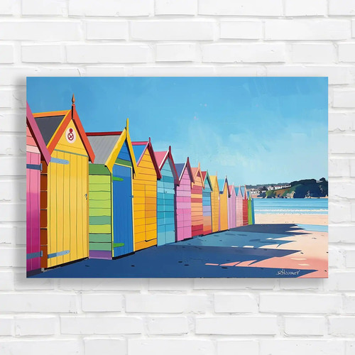 Vibrant beach huts canvas - vibrant,