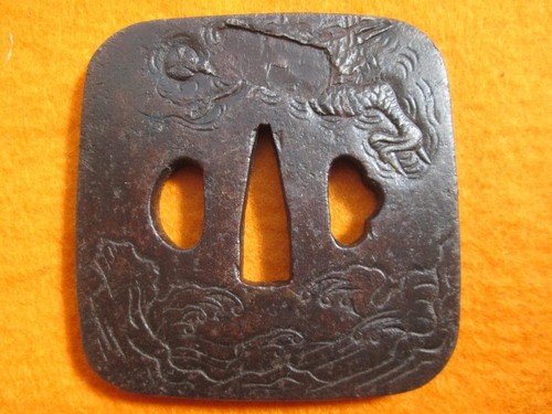 Forged iron japanese tsuba - forged,
