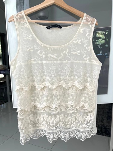 Zara cream embroidered tiered - cream,
