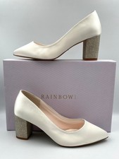Rainbow Club Bambi Ivory Satin & Shimmer Block Heel Wedding Shoes Size 5½ in Box