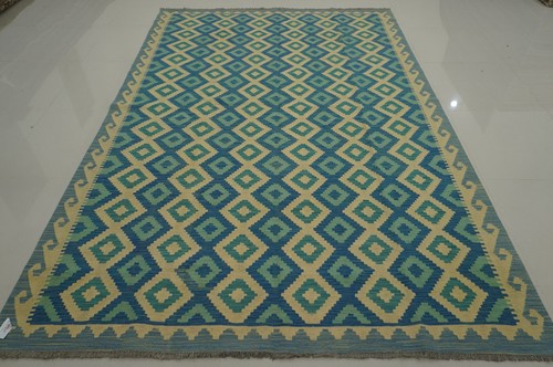 7x10 blue afghan hand woven - 7x10,