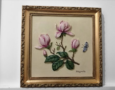 Vintage Marks and Spencer Magnolia Hand Painted Ceramic Wall Plaque