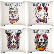 Personalised Funny Dog Portrait Cushion Cover Linen Artwork Birthday Home Gift
